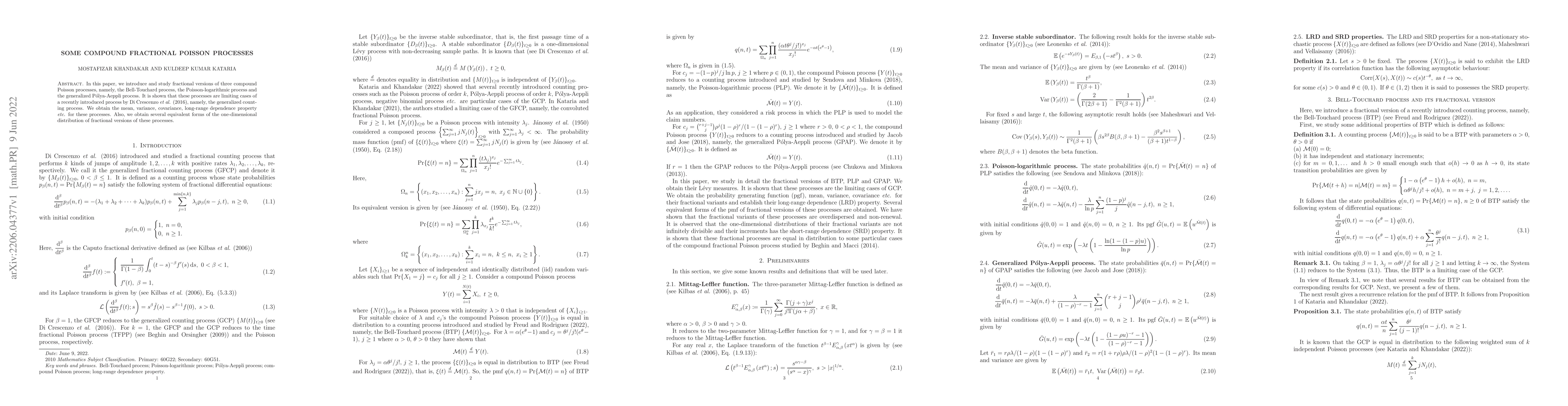 Thumbnail for Some Compound Fractional Poisson Processes