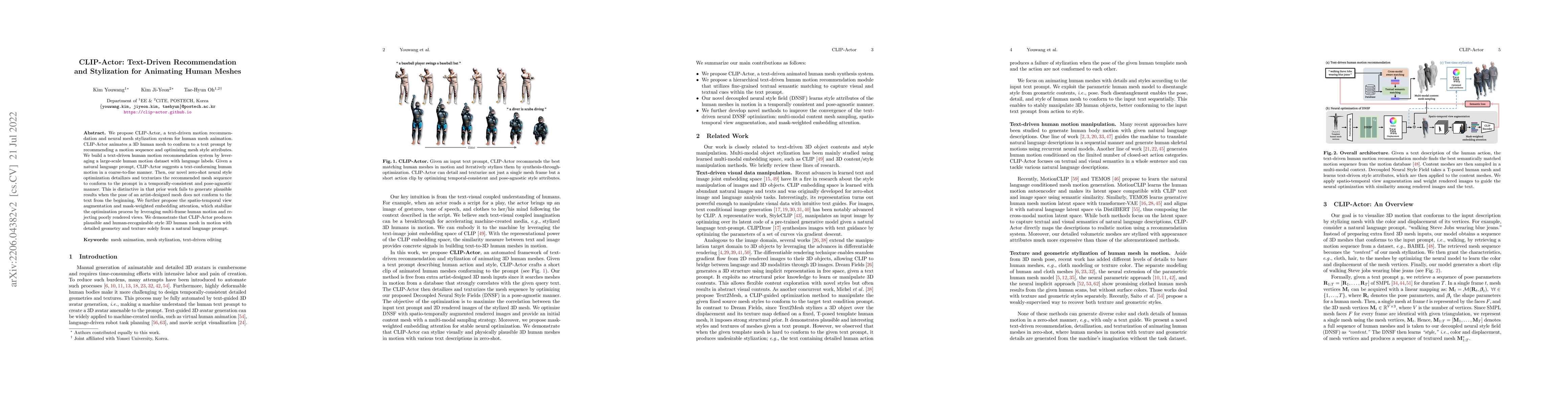 Thumbnail for CLIP-Actor: Text-Driven Recommendation and Stylization for Animating
  Human Meshes