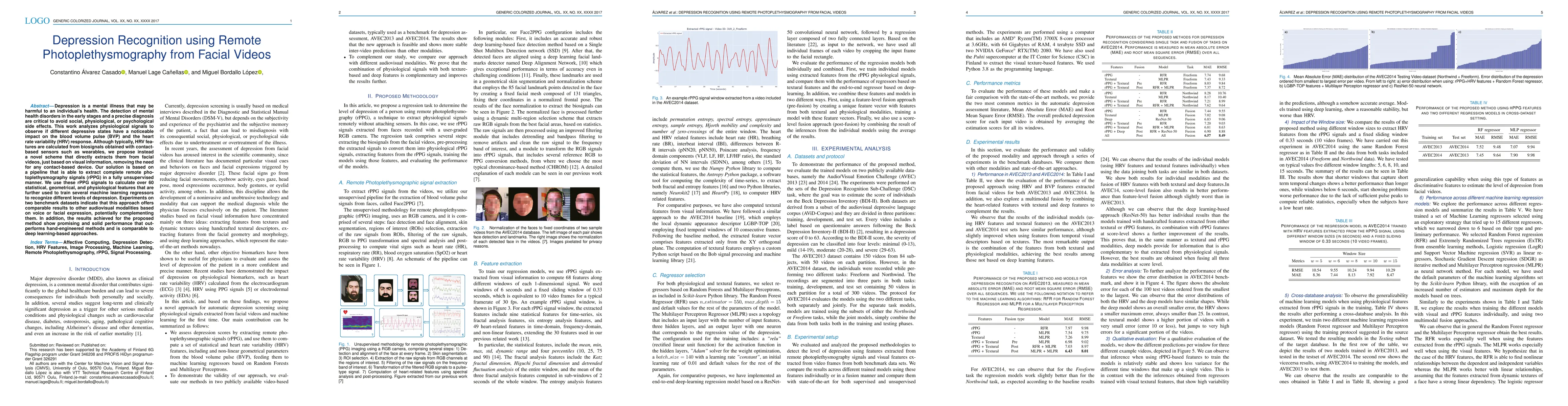 Thumbnail for Depression Recognition using Remote Photoplethysmography from Facial
  Videos
