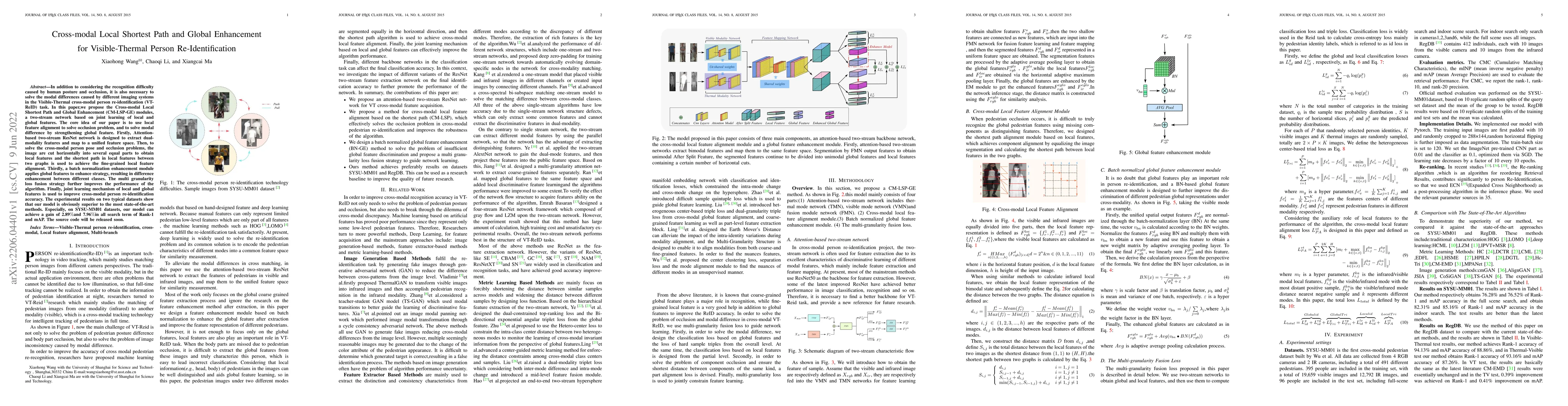 Thumbnail for Cross-modal Local Shortest Path and Global Enhancement for
  Visible-Thermal Person Re-Identification