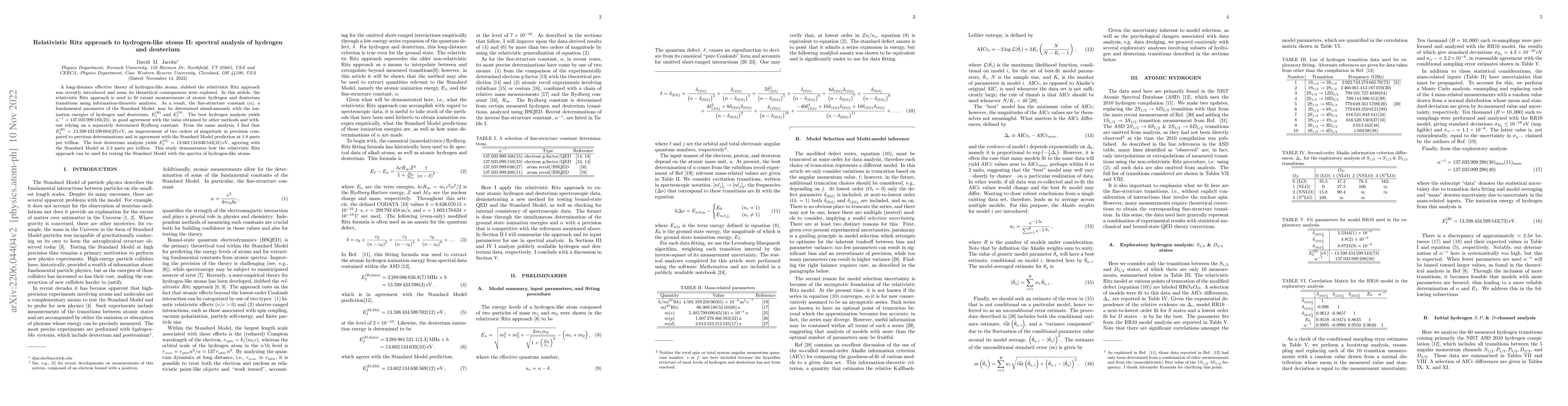 Thumbnail for Relativistic Ritz approach to hydrogen-like atoms II: spectral analysis
  of hydrogen and deuterium