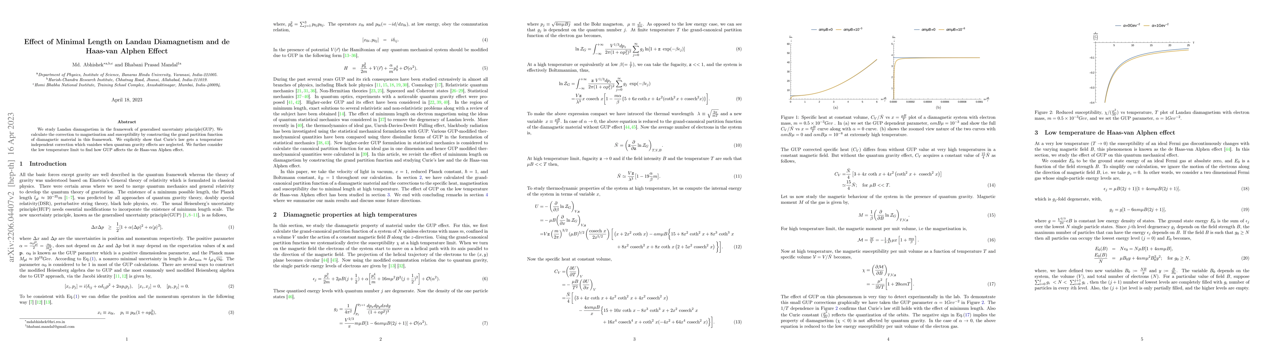Thumbnail for Effect of Minimal Length on Landau Diamagnetism and de Haas-van Alphen
  Effect