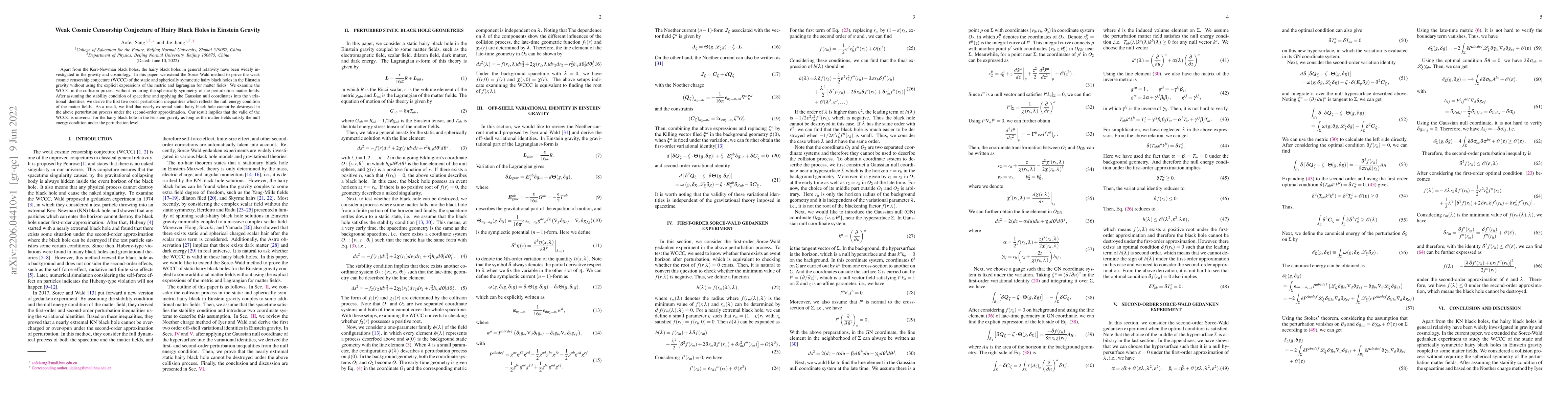 Thumbnail for Weak Cosmic Censorship Conjecture of Hairy Black Holes in Einstein
  Gravity