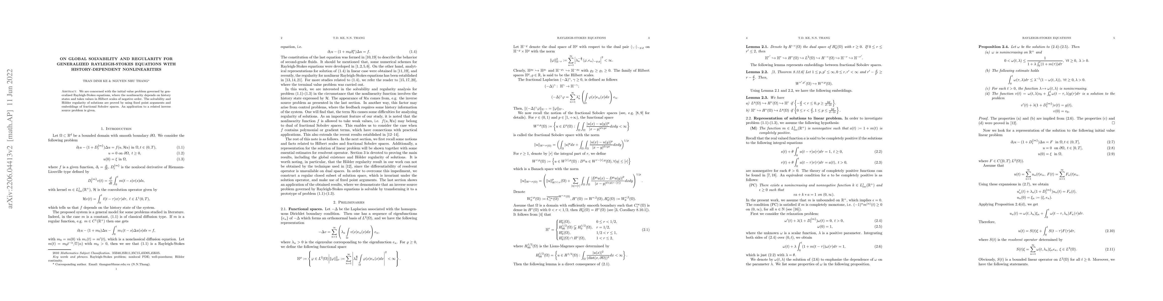 Thumbnail for On global solvability and regularity for generalized Rayleigh-Stokes
  equations with history-dependent nonlinearities