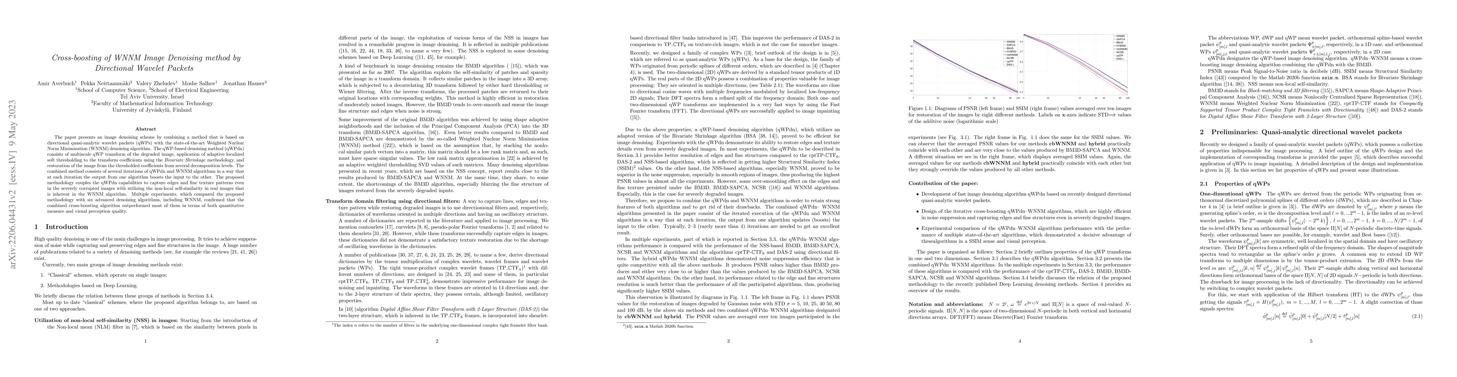 Thumbnail for Cross-boosting of WNNM Image Denoising method by Directional Wavelet
  Packets