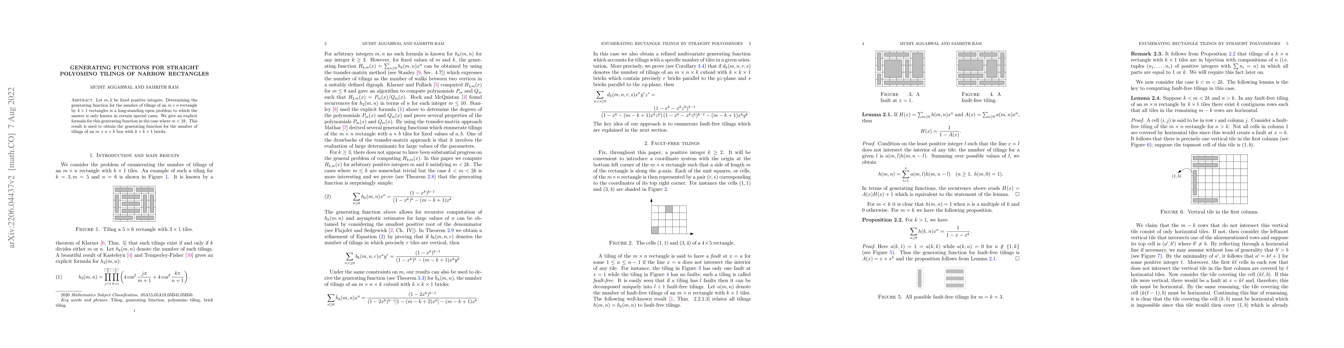 Thumbnail for Generating functions for straight polyomino tilings of narrow rectangles
