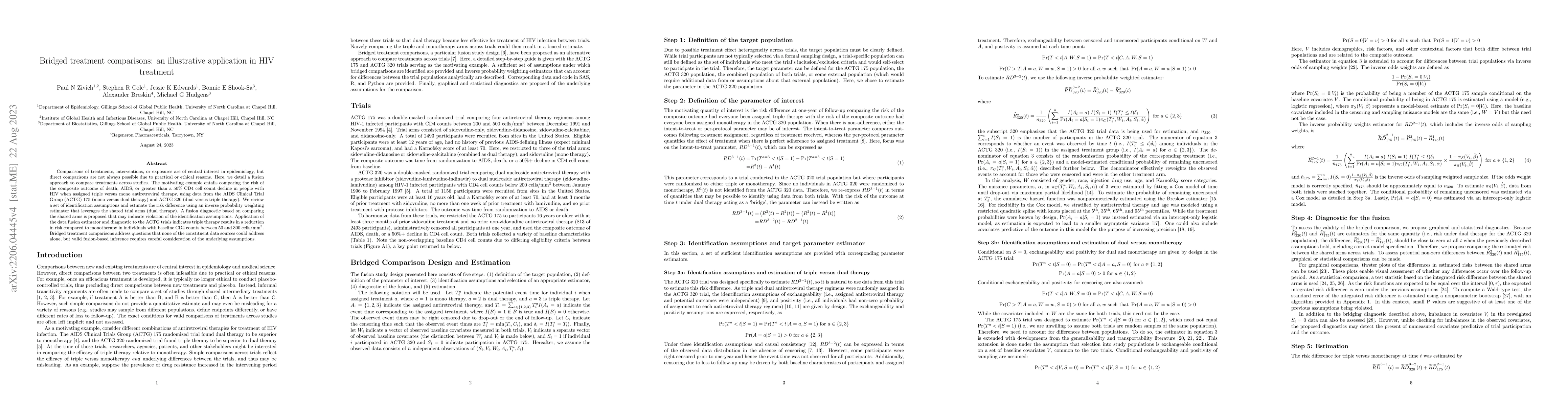 Thumbnail for Bridged treatment comparisons: an illustrative application in HIV
  treatment