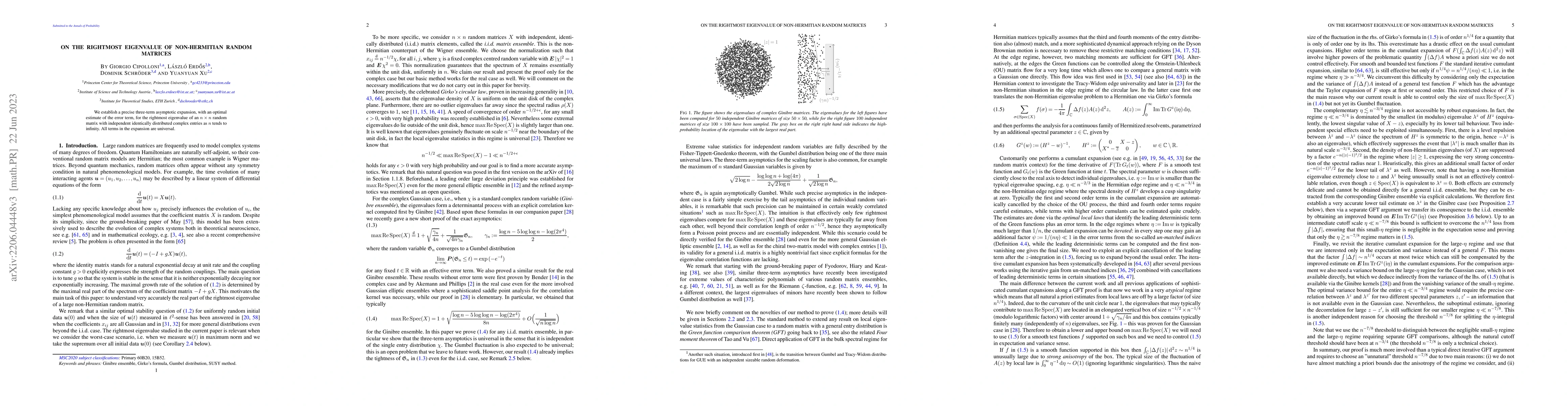 Thumbnail for On the rightmost eigenvalue of non-Hermitian random matrices