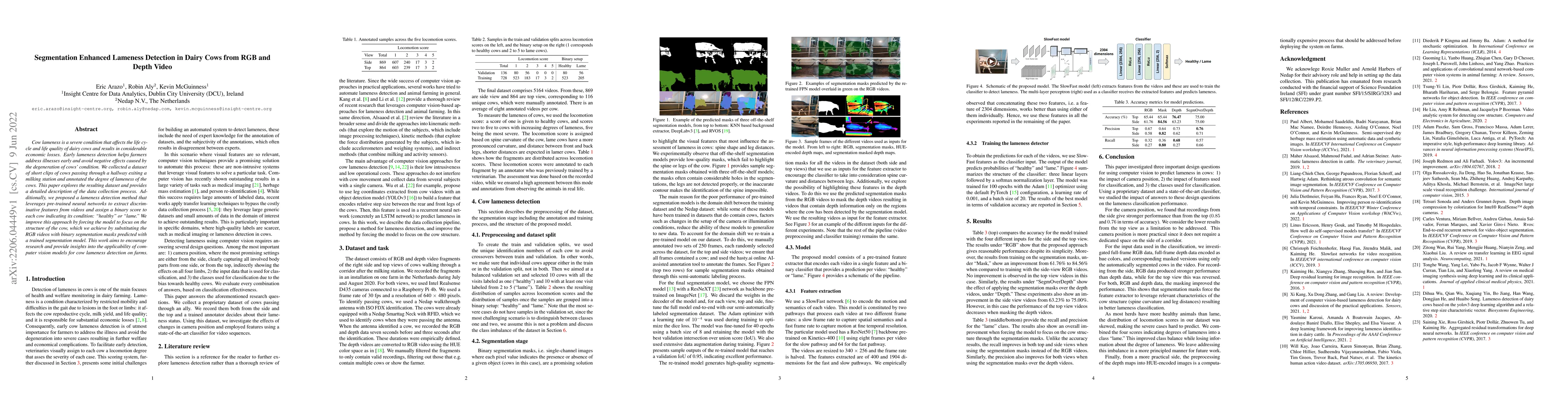 Thumbnail for Segmentation Enhanced Lameness Detection in Dairy Cows from RGB and
  Depth Video
