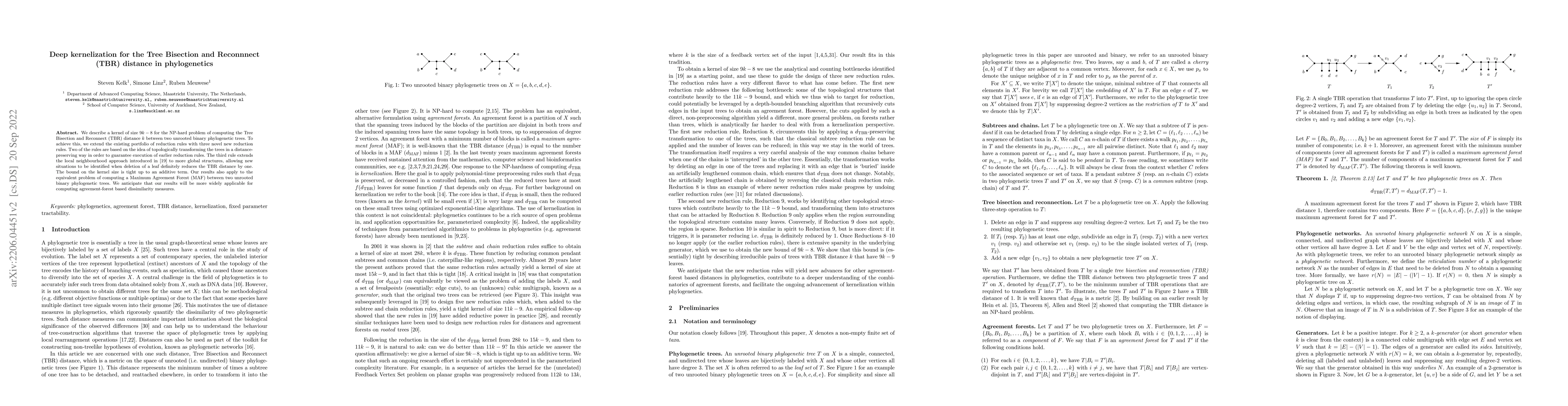Thumbnail for Deep kernelization for the Tree Bisection and Reconnnect (TBR) distance
  in phylogenetics