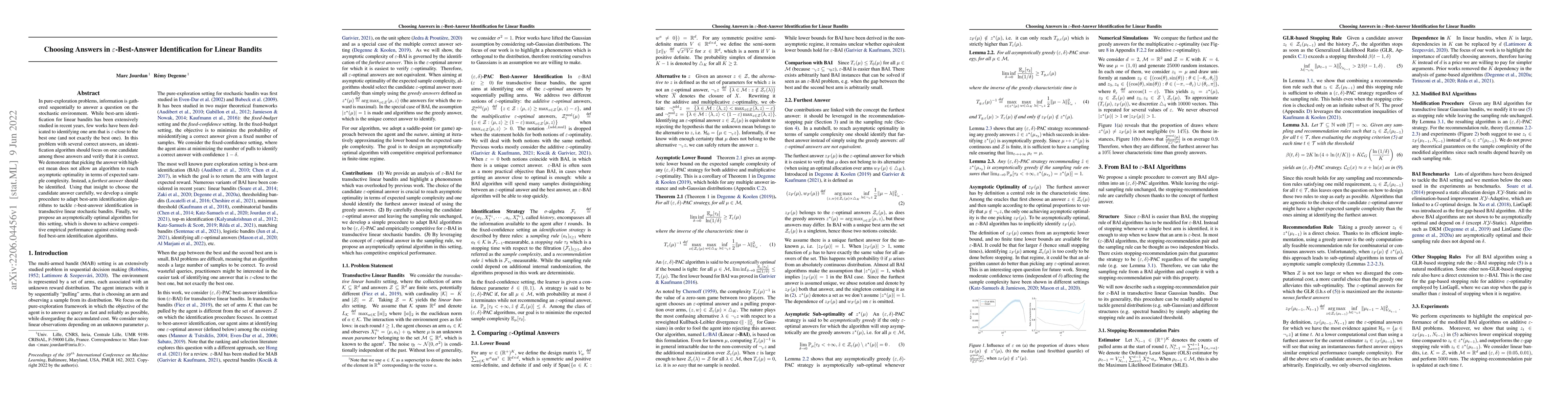 Thumbnail for Choosing Answers in $\varepsilon$-Best-Answer Identification for Linear
  Bandits