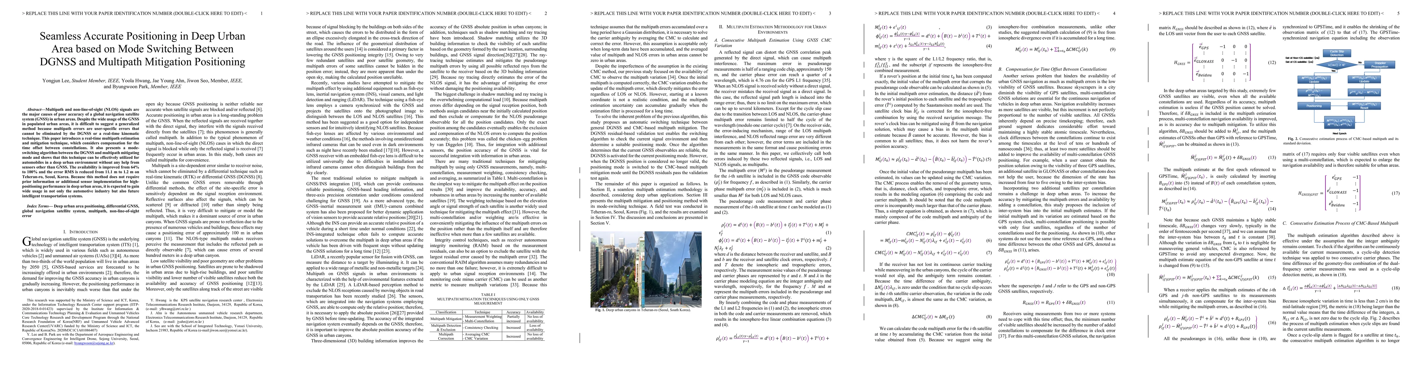 Thumbnail for Seamless Accurate Positioning in Deep Urban Area based on Mode Switching
  Between DGNSS and Multipath Mitigation Positioning