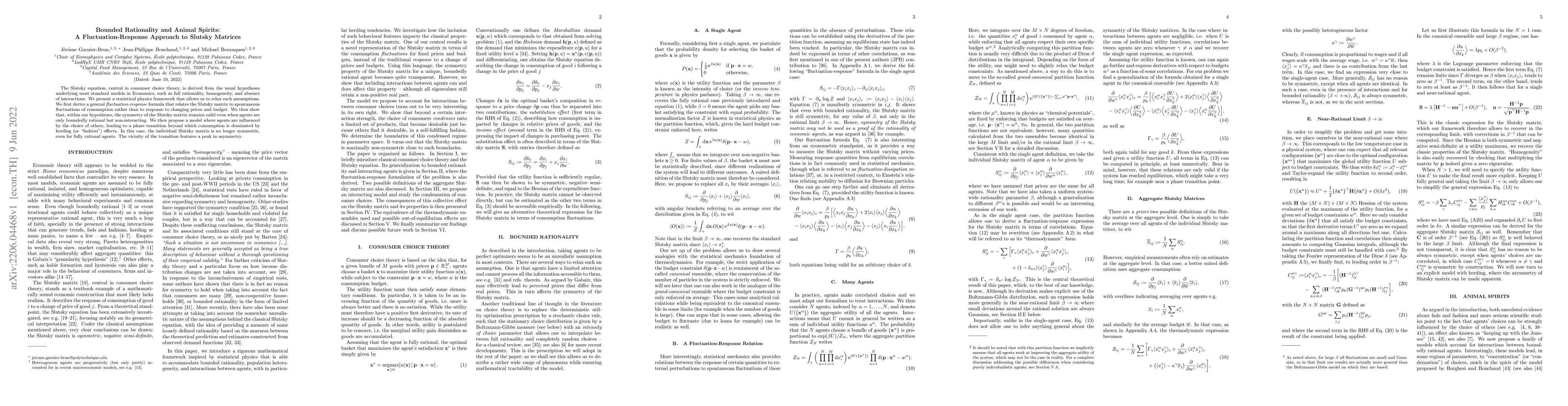 Thumbnail for Bounded Rationality and Animal Spirits: A Fluctuation-Response Approach
  to Slutsky Matrices