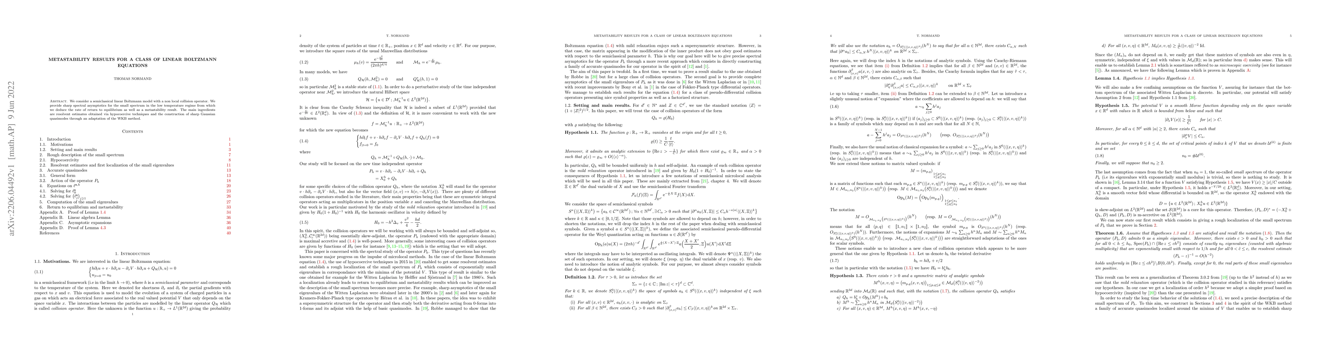 Thumbnail for Metastability results for a class of linear Boltzmann equations