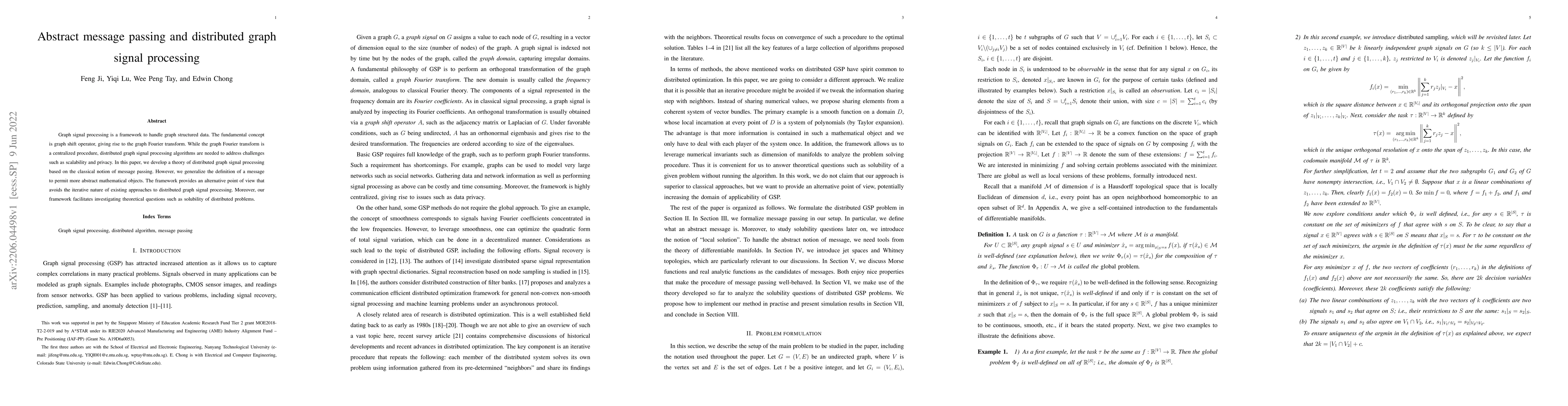 Thumbnail for Abstract message passing and distributed graph signal processing