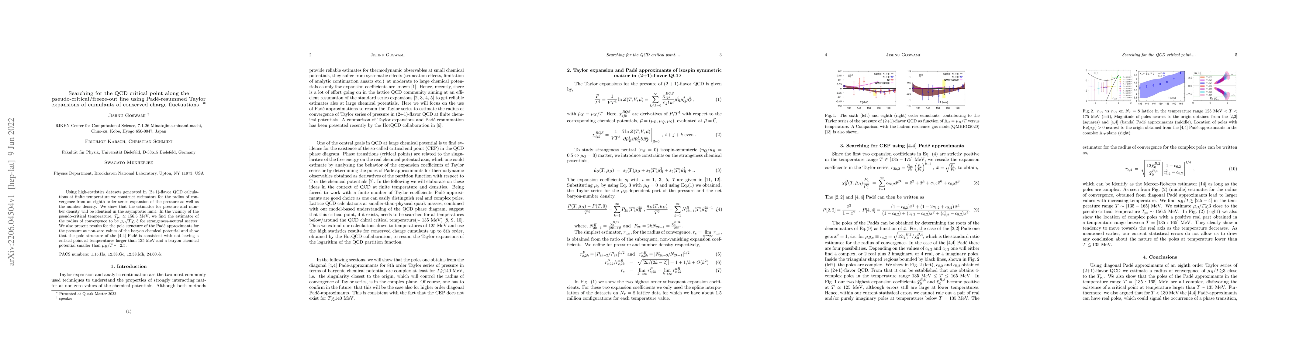 Thumbnail for Searching for the QCD critical point along the
  pseudo-critical/freeze-out line using Pad\'e-resummed Taylor expansions of
  cumulants of conserved charge fluctuations