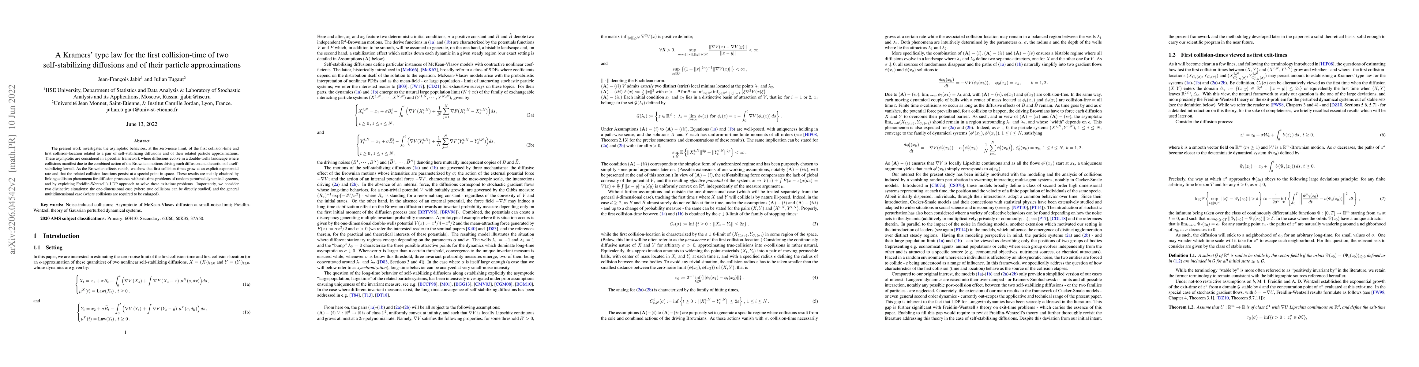 Thumbnail for A Kramers' type law for the first collision-time of two self-stabilizing
  diffusions and of their particle approximations