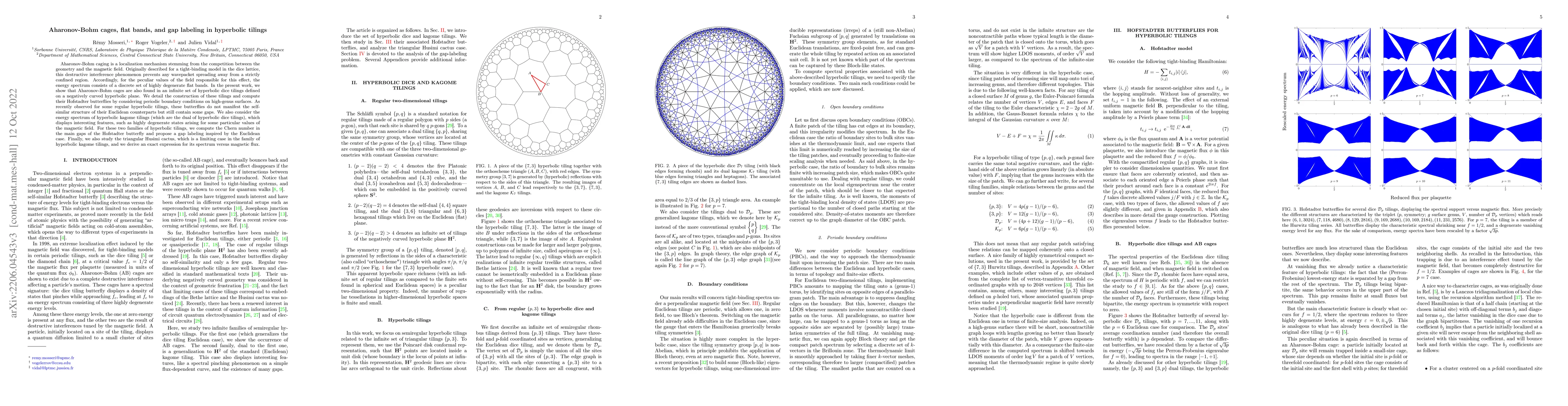 Thumbnail for Aharonov-Bohm cages, flat bands, and gap labeling in hyperbolic tilings