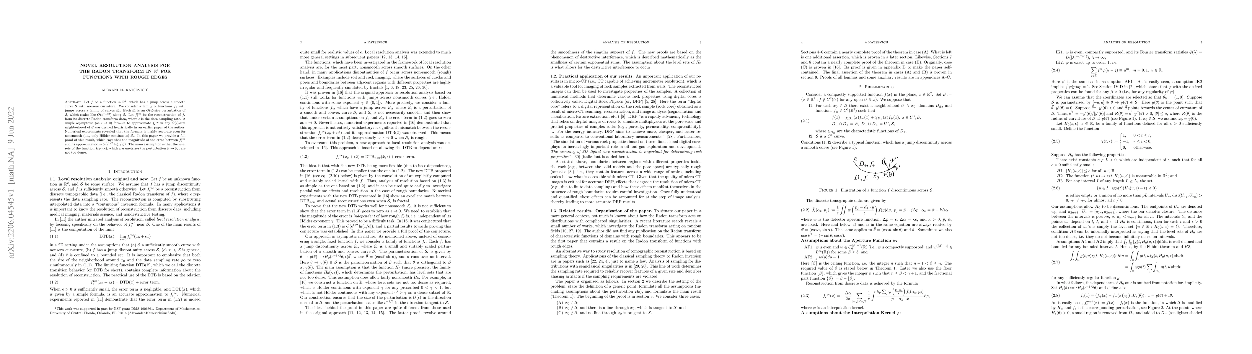Thumbnail for Novel resolution analysis for the Radon transform in $\mathbb R^2$ for
  functions with rough edges