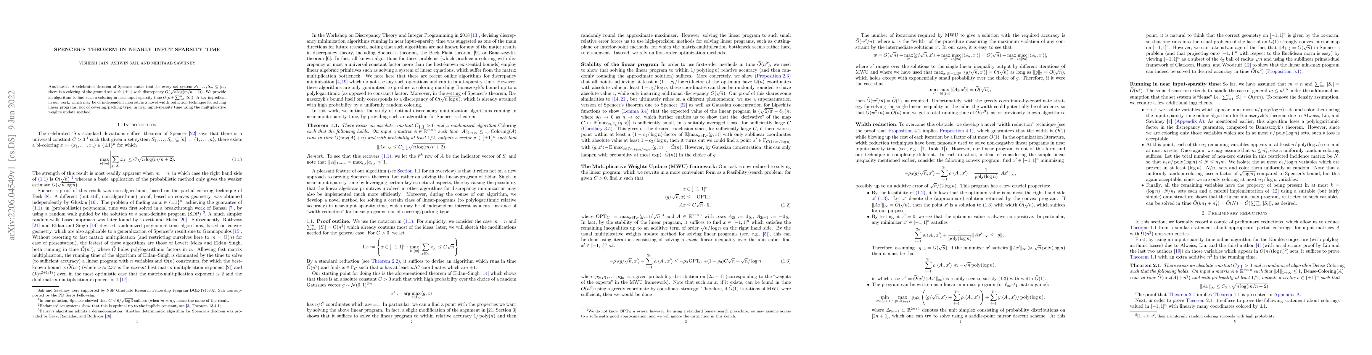 Thumbnail for Spencer's theorem in nearly input-sparsity time