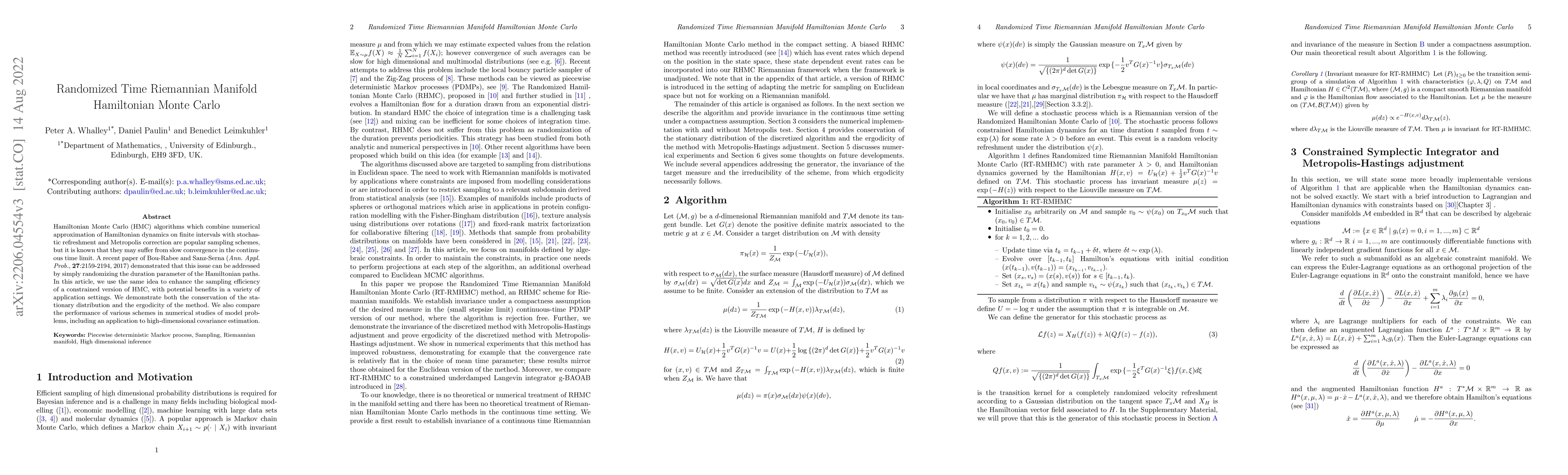 Thumbnail for Randomized Time Riemannian Manifold Hamiltonian Monte Carlo
