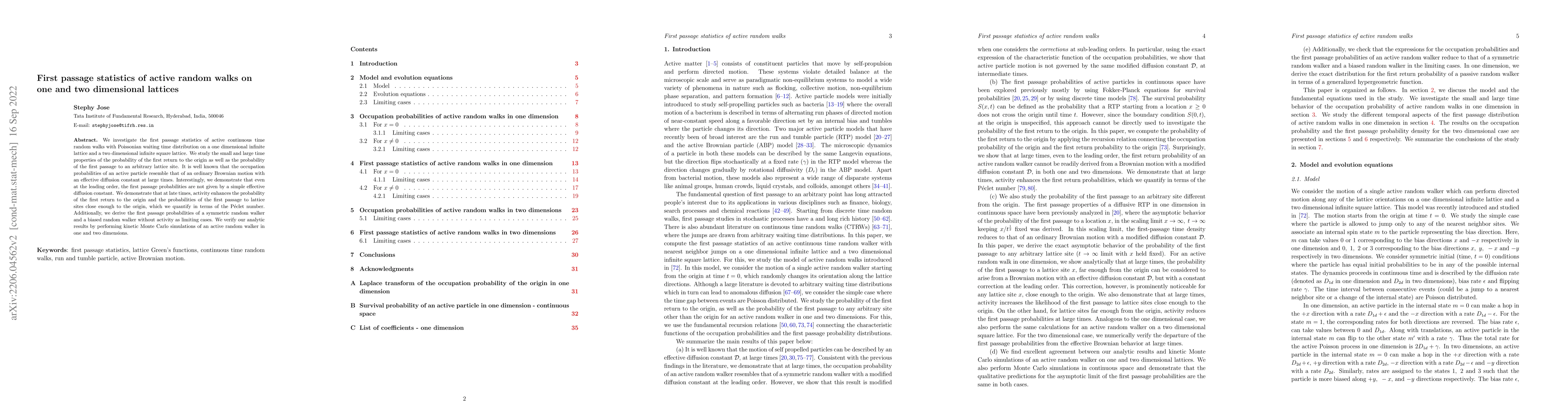 Thumbnail for First passage statistics of active random walks on one and two
  dimensional lattices