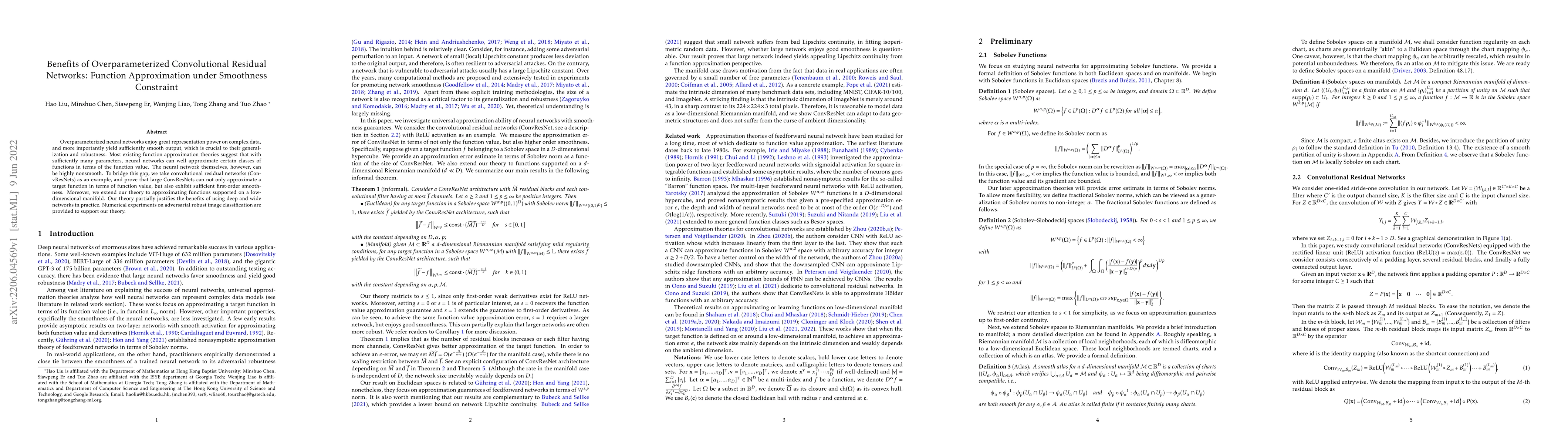 Thumbnail for Benefits of Overparameterized Convolutional Residual Networks: Function
  Approximation under Smoothness Constraint