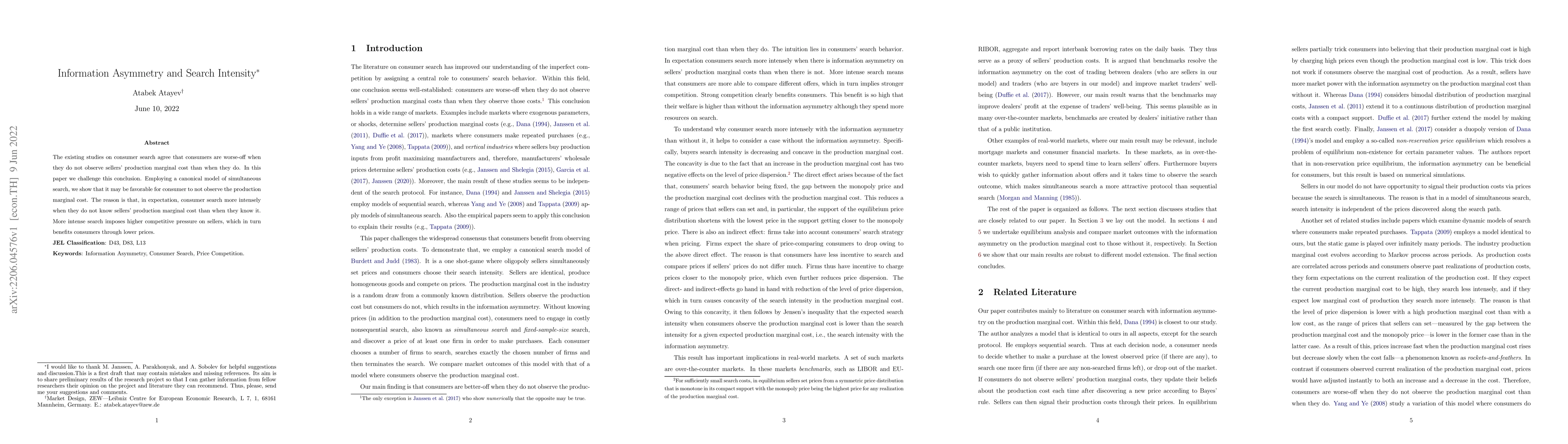 Thumbnail for Information Asymmetry and Search Intensity
