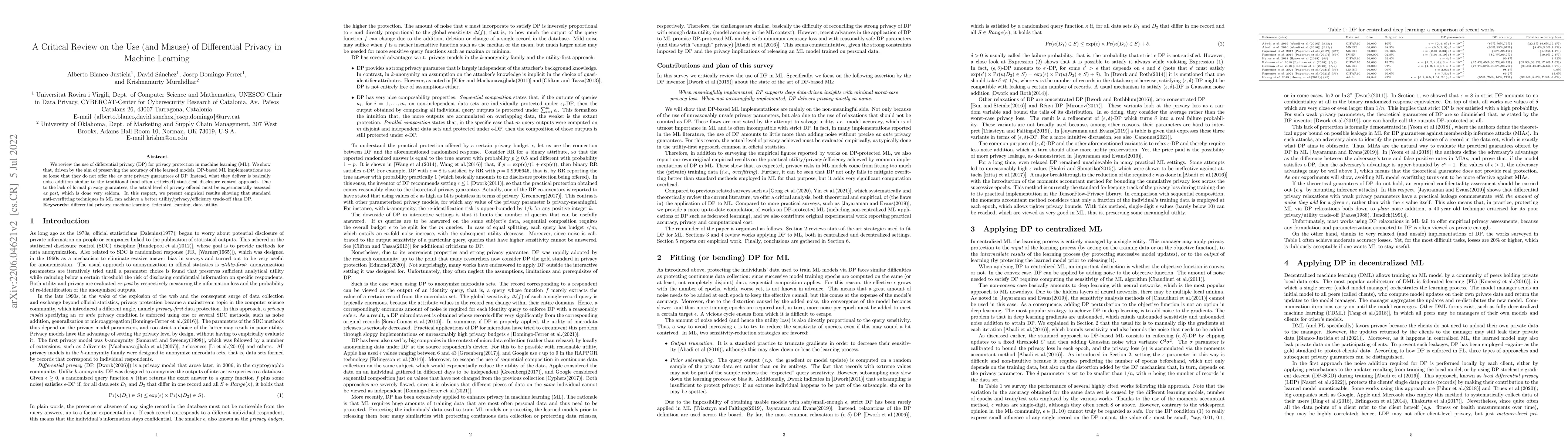 Thumbnail for A Critical Review on the Use (and Misuse) of Differential Privacy in
  Machine Learning