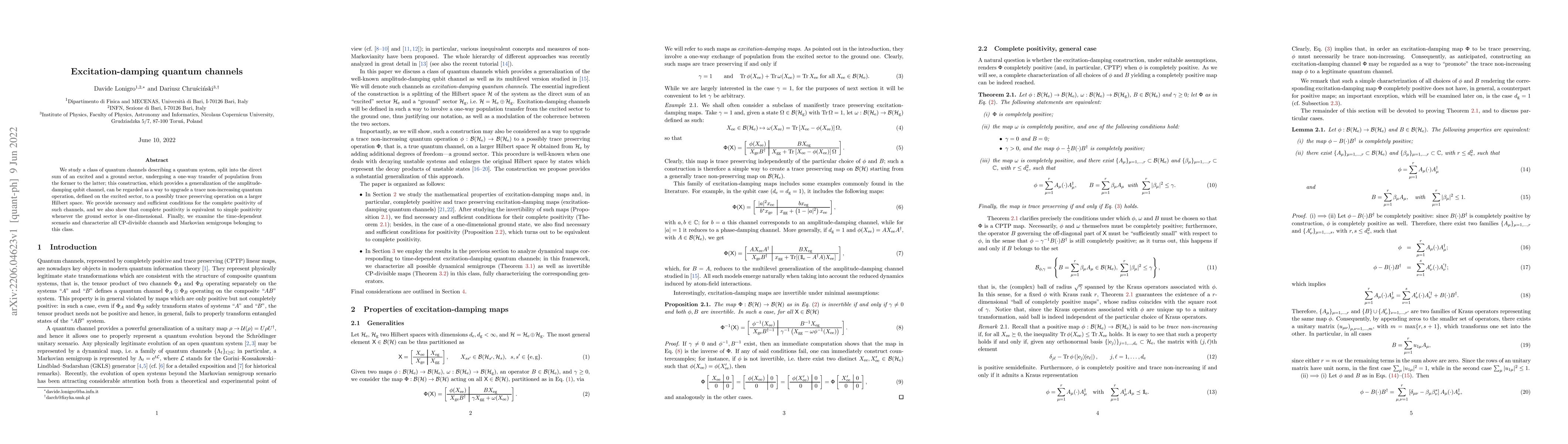 Thumbnail for Excitation-damping quantum channels