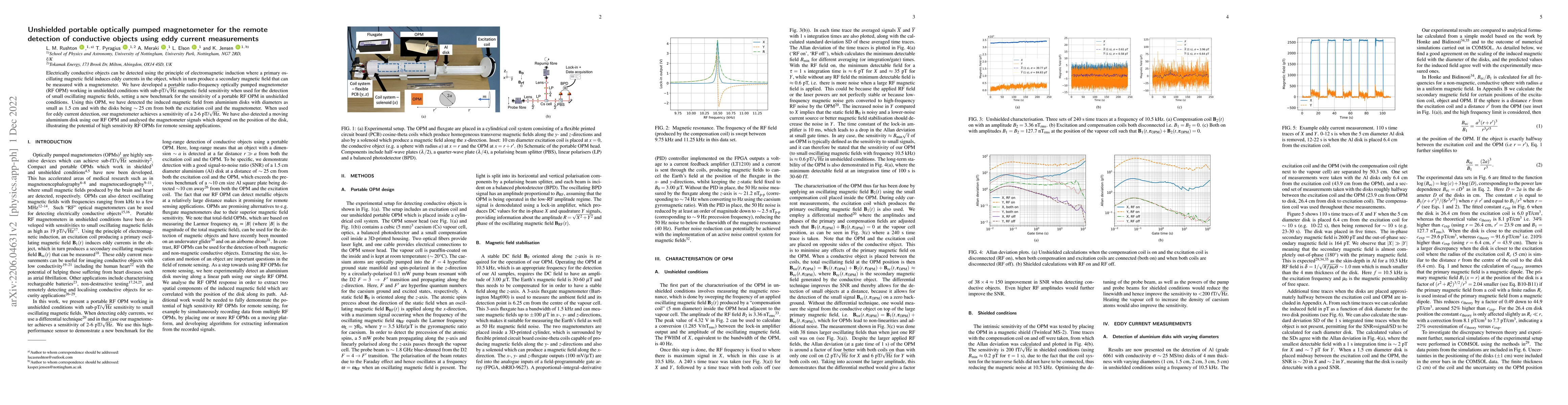 Thumbnail for Unshielded portable optically pumped magnetometer for the remote
  detection of conductive objects using eddy current measurements