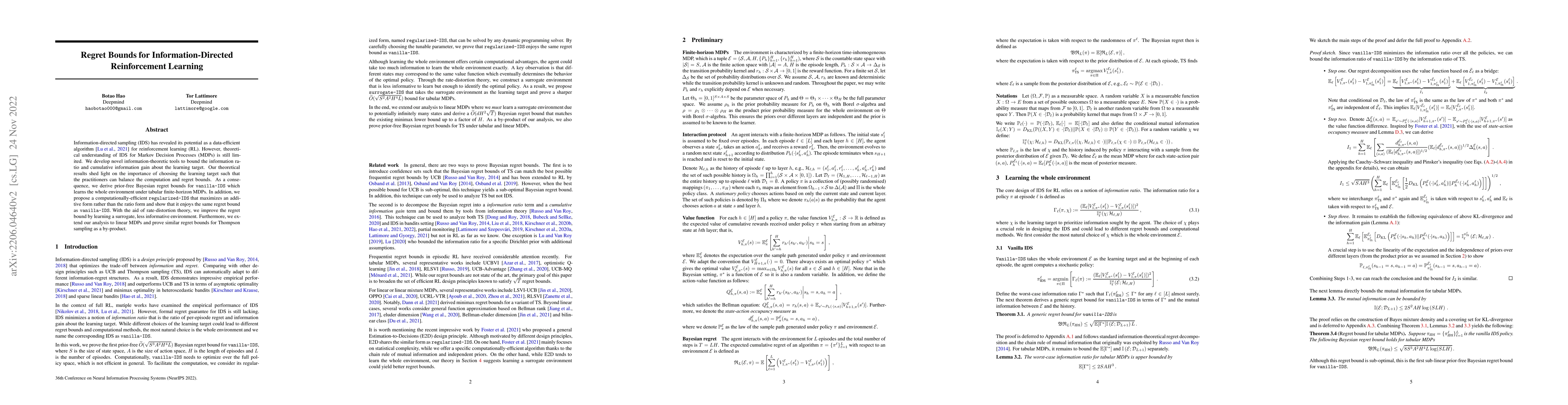 Thumbnail for Regret Bounds for Information-Directed Reinforcement Learning
