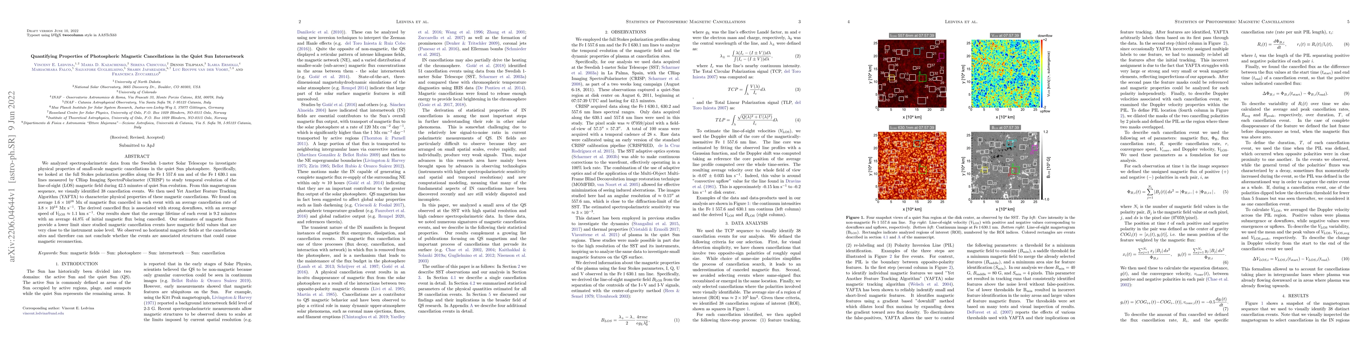 Thumbnail for Quantifying Properties of Photospheric Magnetic Cancellations in the
  Quiet Sun Internetwork