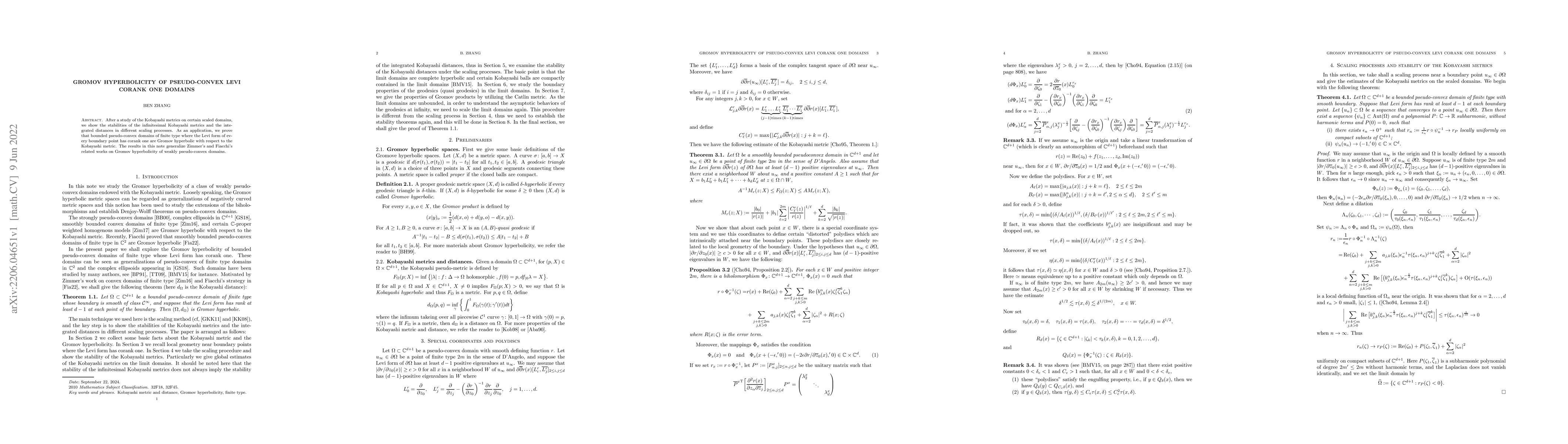 Thumbnail for Gromov hyperbolicity of pseudo-convex Levi corank one domains