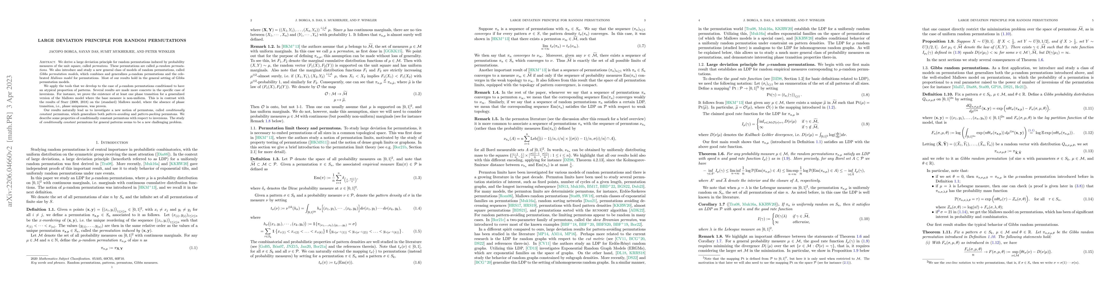 Thumbnail for Large deviation principle for random permutations