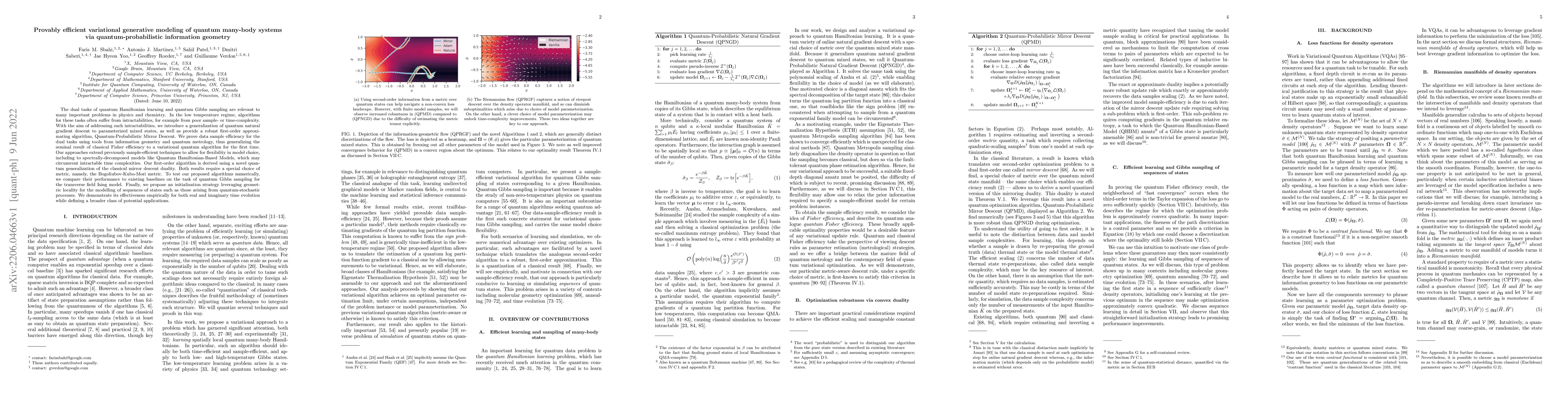 Thumbnail for Provably efficient variational generative modeling of quantum many-body
  systems via quantum-probabilistic information geometry