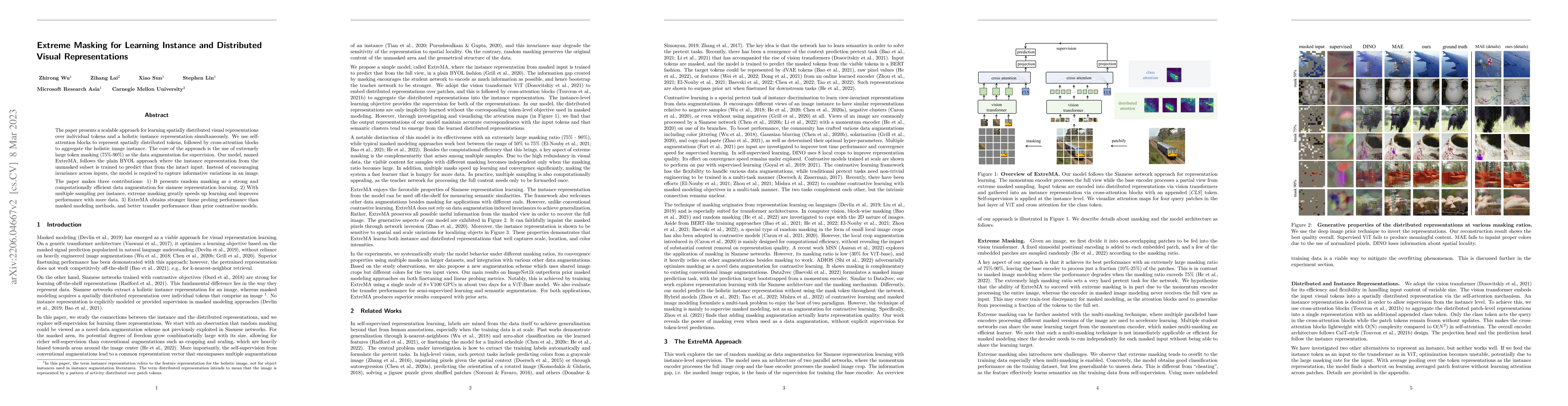 Thumbnail for Extreme Masking for Learning Instance and Distributed Visual
  Representations