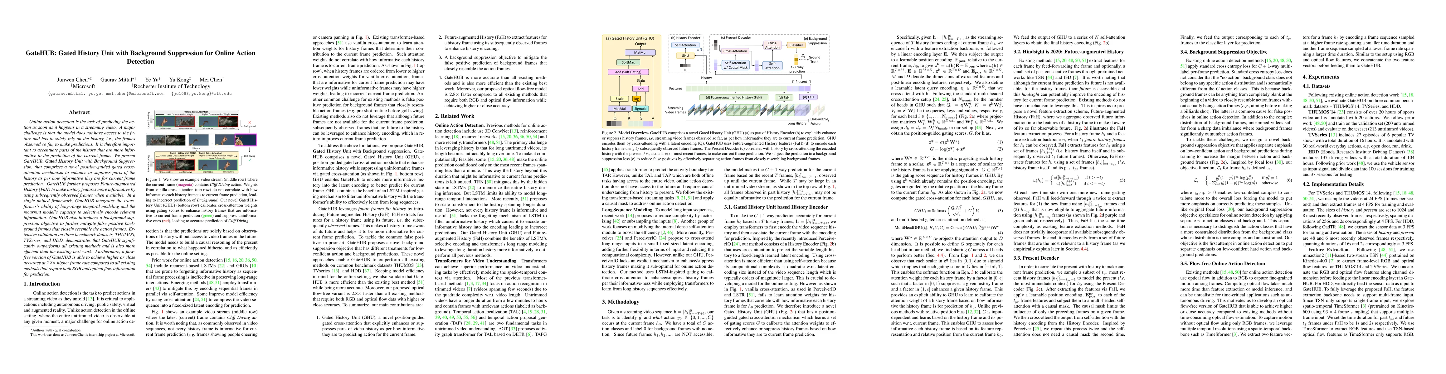 Thumbnail for GateHUB: Gated History Unit with Background Suppression for Online
  Action Detection