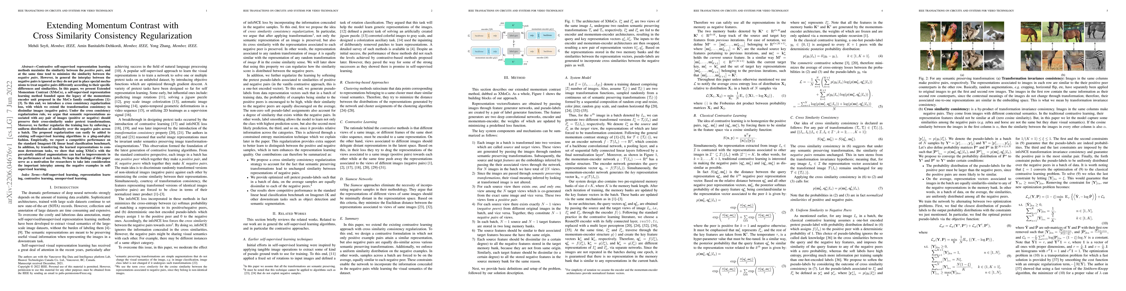 Thumbnail for Extending Momentum Contrast with Cross Similarity Consistency
  Regularization