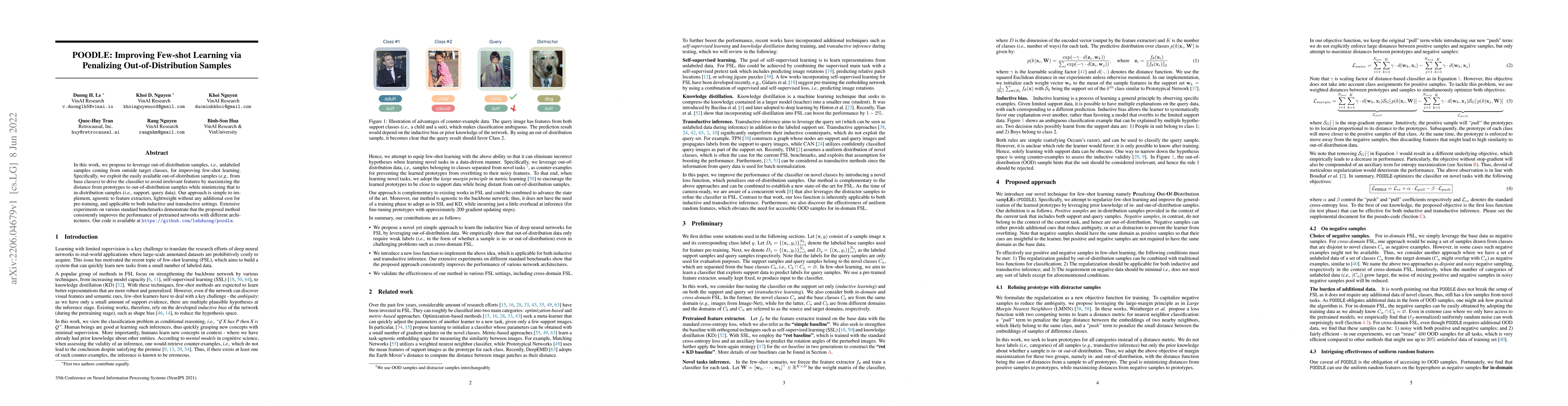 Thumbnail for POODLE: Improving Few-shot Learning via Penalizing Out-of-Distribution
  Samples