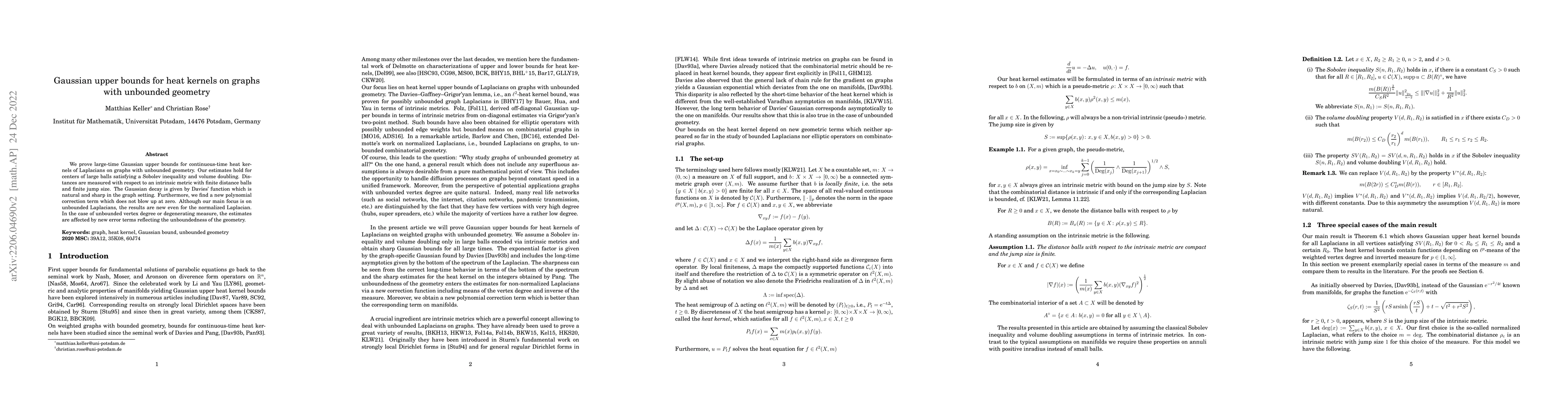Thumbnail for Gaussian upper bounds for heat kernels on graphs with unbounded geometry