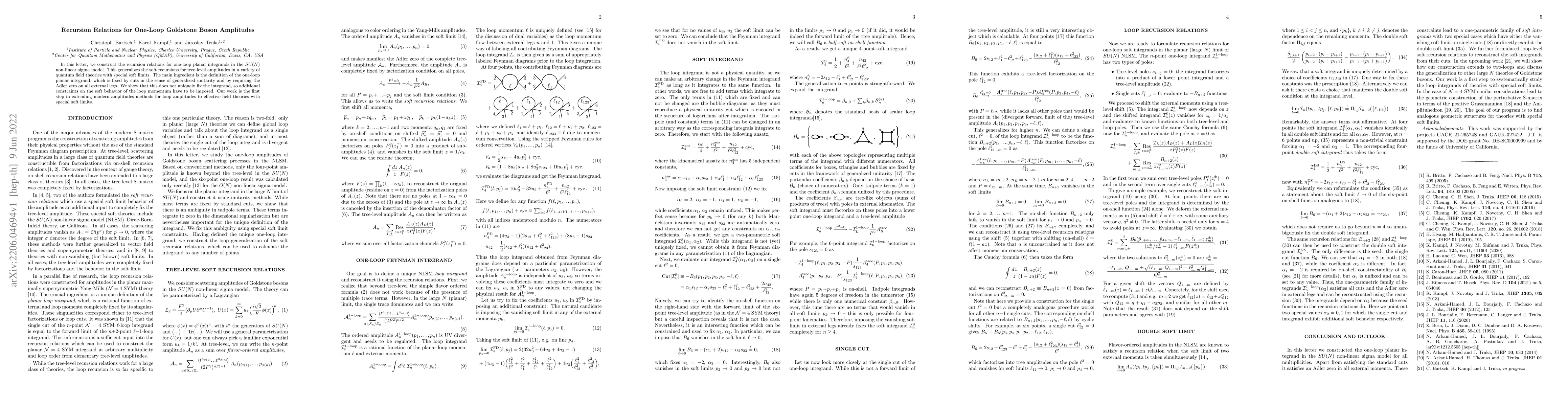 Thumbnail for Recursion Relations for One-Loop Goldstone Boson Amplitudes