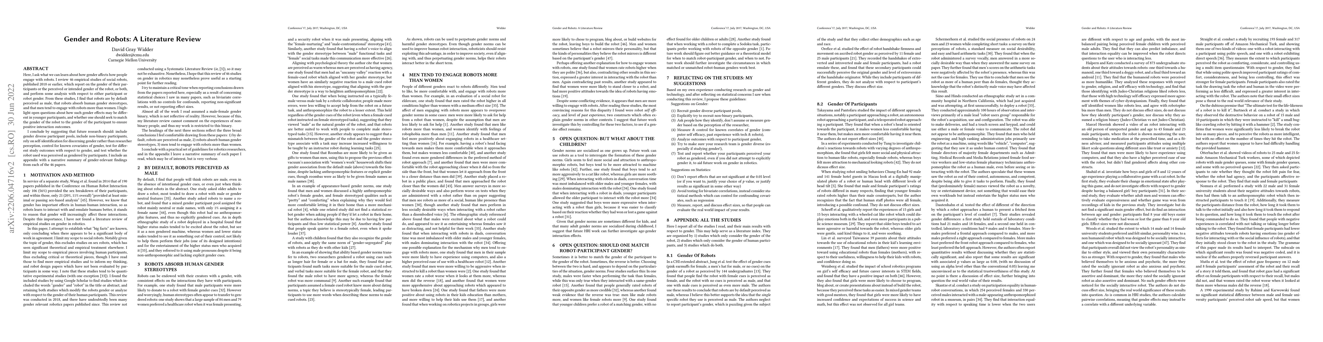 Thumbnail for Gender and Robots: A Literature Review