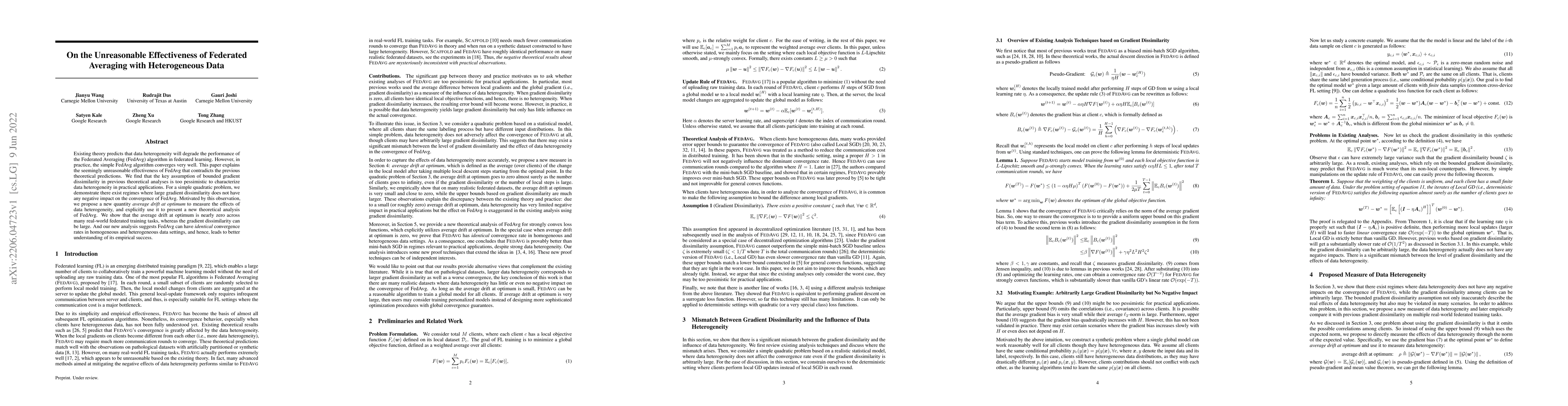 Thumbnail for On the Unreasonable Effectiveness of Federated Averaging with
  Heterogeneous Data