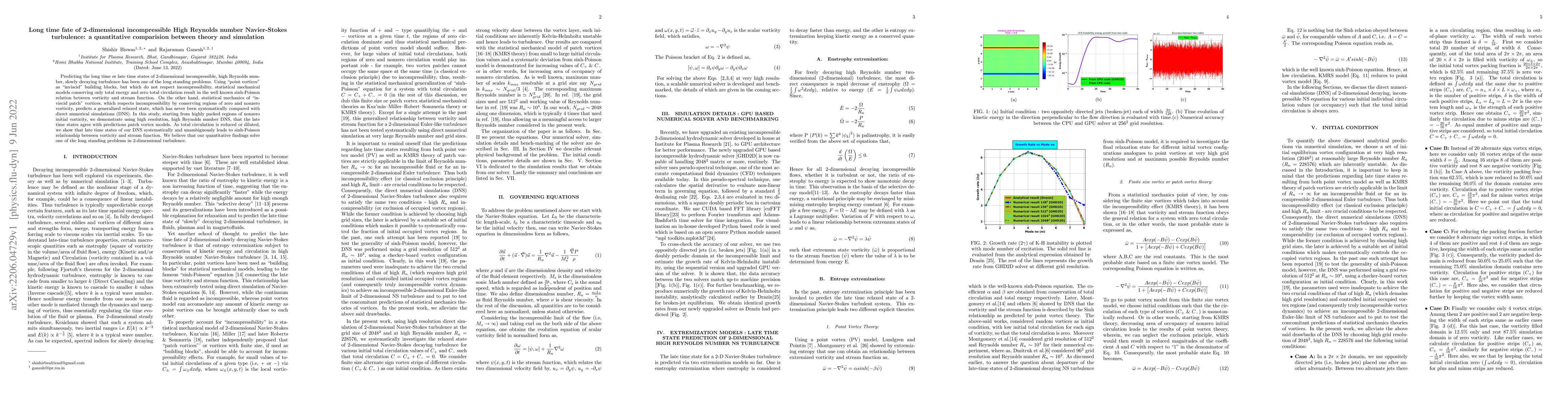 Thumbnail for Long time fate of two-dimensional incompressible high Reynolds number
  Navier-Stokes turbulence: A quantitative comparison between theory and
  simulation