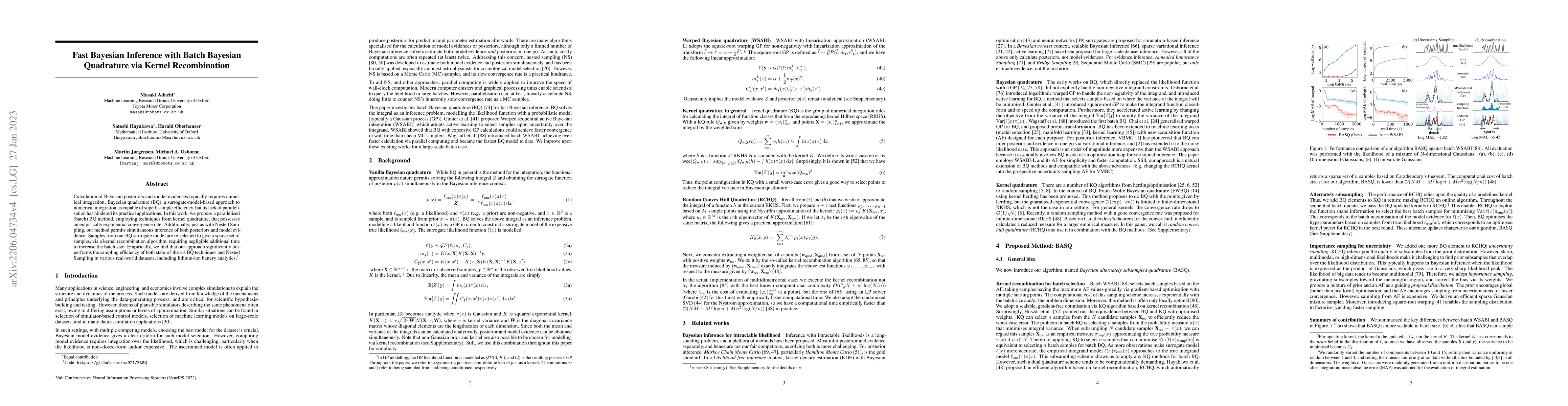 Thumbnail for Fast Bayesian Inference with Batch Bayesian Quadrature via Kernel
  Recombination