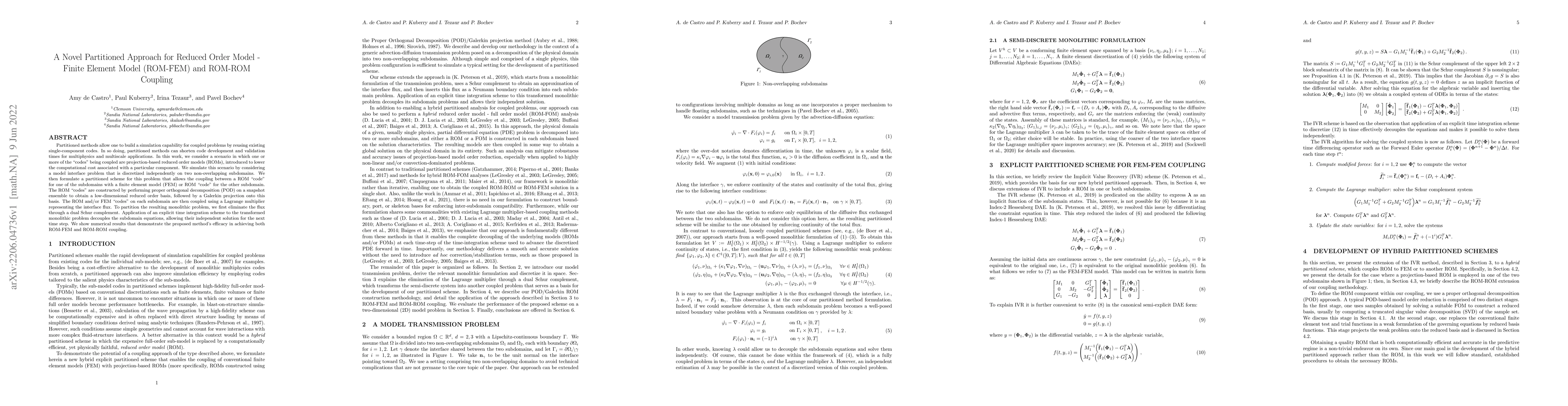 Thumbnail for A Novel Partitioned Approach for Reduced Order Model -- Finite Element
  Model (ROM-FEM) and ROM-ROM Coupling