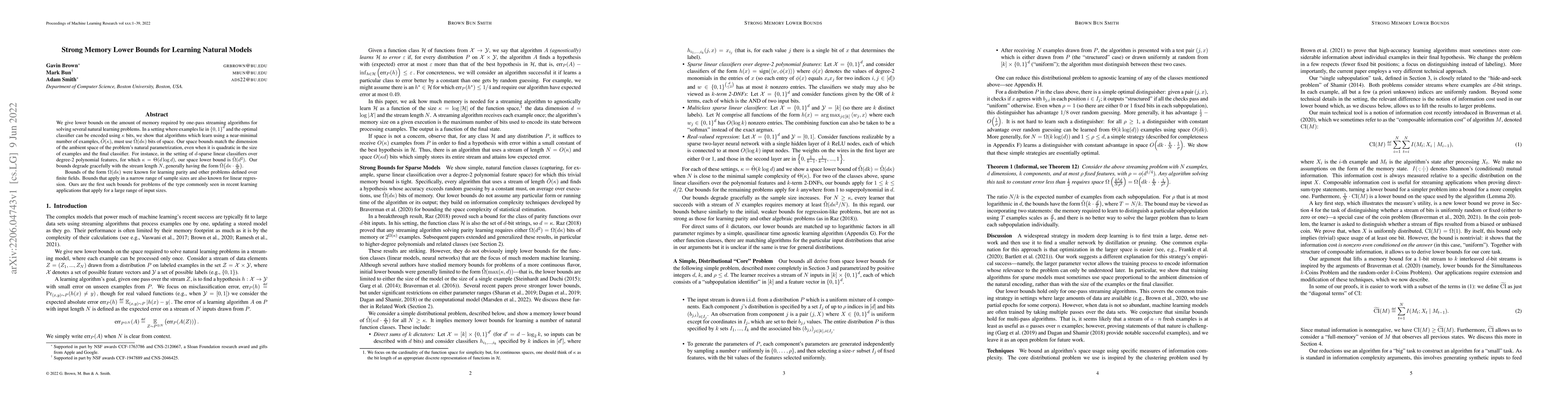 Thumbnail for Strong Memory Lower Bounds for Learning Natural Models