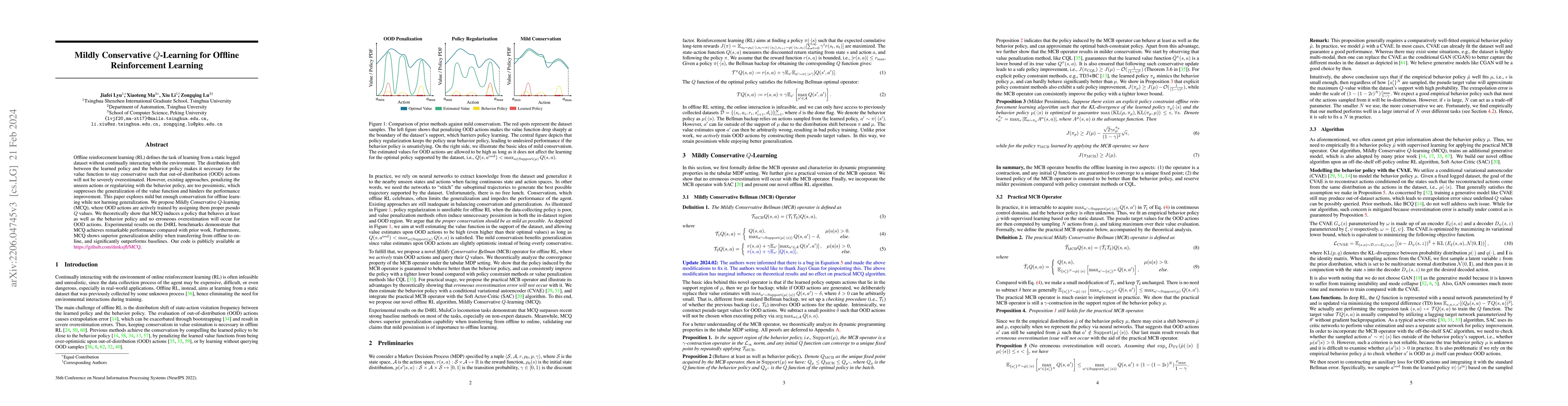 Thumbnail for Mildly Conservative Q-Learning for Offline Reinforcement Learning