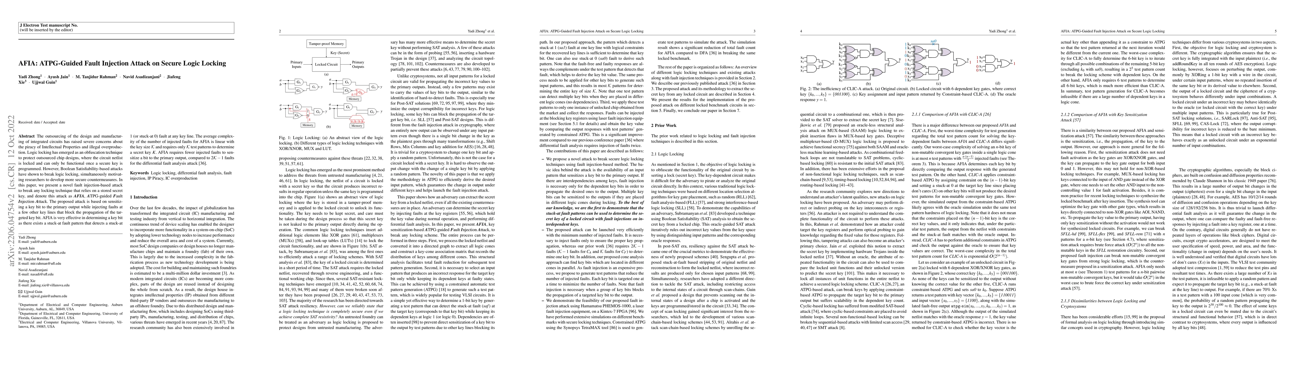 Thumbnail for AFIA: ATPG-Guided Fault Injection Attack on Secure Logic Locking